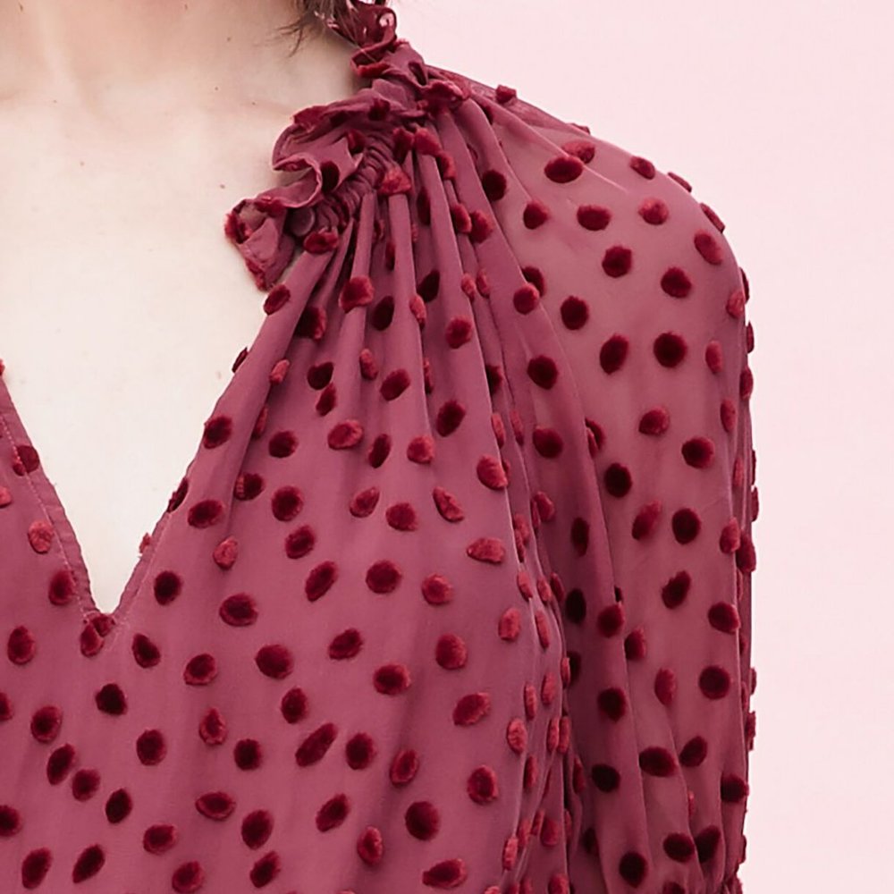 REBECCA TAYLOR VELVET DOT TOP - Small Burgundy